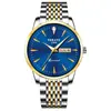 Relógio Masculino Fino Fashionável de Negócios Simples Duplo Calendário Luminoso Relógio de Quartzo Não Mecânico À Prova D'água Pulseira de Aço Relógio de Pulso