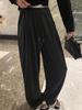 Pantalones casuales suaves de pierna larga para caminar tranquilamente en otoño, pantalones holgados de cintura alta con elásticos y rayas verticales.