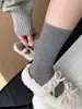 Calcetines de Color Café con Rayas Finas para Mujer, Calcetines de Puro Algodón para Otoño e Invierno hasta Media Pantorrilla, Combinados con Zapatos Birkenstock, Calcetines Largos Holgados Versátiles Retro
