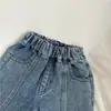 Estilo Coreano Otoño Nuevo INS para Niños Diseño Jeans Unisex Bebé Color Sólido Patchwork Pierna Recta Jeans de Moda
