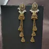 Brincos Retrô em Forma de Gota d'Água com Diamante Pérola Sino Franja para Mulheres Estilo Longo Estilo Étnico Personalizados Criativos Brincos Atacado