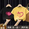 Camiseta de Manga Corta de Algodón Puro con Dibujos para Niñas Verano 2025 Nueva Tallas Mediana y Grande Estilo Coreano para Niñas Tops Holgados de Media Manga Modernos