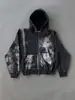 Moletom com capuz estampado e zíperes múltiplos, estilo europeu e americano transfronteiriço, tendência outono/inverno, cardigã Y2K, casaco retrô, atacado de estilo de rua