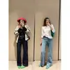 Jeans casuais de alta cintura Zedaijiai em denim, perna reta, levemente boca de sino, estilo outono, modelador e que aumenta a altura, confortável para mulheres