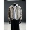 Jaqueta com Capuz Estilo Montanha de Inverno Retrô Americana para Homens, Modelagem Solta, Acolchoada, Quente, com Gola de Pelo, Top Casual com Forro de Fleece