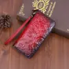 Bolsa de Mão Longa Feminina Estilo Retrô em Couro 2023 com Múltiplos Porta-Cartões, Bolsa com Zíper Gravada e Colorida, Respirável e Antibacteriana