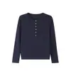 Nueva blusa básica de lino para mujer de manga larga para otoño, con cuello henley, camisa simple y fresca para mujer