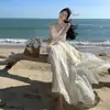 Diseñado con Sentido del Estilo, Vestido de Hada con Volantes de Doble Capa con Escote de Espalda Descubierta y Tirantes, Vestido de Gasa Estilo Vacacional