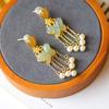 Aretes de Mariposa de Oro Antiguo Hetian Natural para Mujer, Estilo Largo con Borla Vintage, Regalo para Esposa Joyería