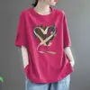 Roupa de maternidade comércio exterior retrô americano vermelho vinho ombro normal gola redonda manga curta camiseta feminina verão única requintada top solto
