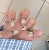 Modelo Nacional Más Vendido Combinación de 10 Piezas de Manicura Dulce Estampado de Leopardo Dibujos Animados Largas Pedrería Francesa Ojo de Gato Uñas Portátiles Venta al por Mayor