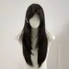[Balão de Confissão] Peruca para Mulheres com Cabelo Longo e Liso, Repartição Média Cor Chá Preto, Cabelo Curto Natural Diário, Cabelo Longo e Liso, Touca Completa