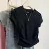 Al por mayor transfronterizo verano 210g algodón 40 hilos acanalado manga corta mujer crop cintura ceñida liso básico top
