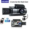 Grabadora de conducción HD 1080P con WiFi con pantalla de tres lentes de grabación de imagen delantera y trasera del coche.