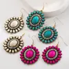 Pendientes Populares de Estilo Étnico Occidental Transfronterizos Turquesa Retro Creativo Encaje de Turquesa Incrustado de Diamantes Pendientes Personalizados Exagerados