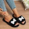 2024 Comercio Exterior Transfronterizo Nuevo Estilo Pantuflas de Felpa Lazo Suela Plana de Una Tira para Interiores en Casa Combinan con Todo Pantuflas de Algodón Peludas para Mujer