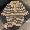 Camiseta de Punto de Manga Corta con Cuello Polo y Bloques de Color a Rayas, Nueva Moda Retro de Verano para Mujer, Corte Ajustado y Top Ligero