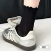 Meias Femininas Zhuji Feitas de Liocel e Seda de Amora, Meias Respiráveis de Malha Meia-Perna, Estilo Fino de Verão, Meias Elásticas com Renda e Babados