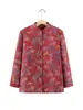 Nueva chaqueta estilo chino con cuello mao y botones decorativos, adecuada para mujeres de mediana edad y mayores, con estampado floral retro, corte holgado y disponible en tallas grandes para primavera y otoño.