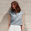 Liquidación Venta Caliente Chaleco Corto de Lino Puro para Mujer Estilo Europeo y Americano con Cuello, Nueva Camisa Transpirable sin Mangas para Verano