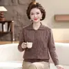Nuevo cárdigan elegante y de corte holgado 2026 para mujeres de mediana edad, suéter de punto con cuello de solapa para otoño e invierno, suéter que rejuvenece, prenda exterior versátil