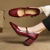 Elegantes zapatos de tacón bajo con correa al tobillo y punta cuadrada, estilo socialité, colección primavera 2025, completamente de piel por dentro y por fuera, cómodos zapatos para mujer
