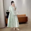Ropa Nueva para Mujer, Estilo Dulce y Fresco, Cuello Redondo, Bordado Pesado, Vestido Largo de Algodón y Lino de Manga Corta, Vestido Holgado