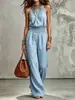 Comercio exterior transfronterizo europeo y americano ropa de mujer verano 2026 sexy sin mangas espalda descubierta ajustado a la cintura cuello halter pantalón de pierna ancha para mujer