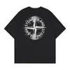 Camiseta Casual Solta de Manga Curta em Algodão Puro com Estampa de Pedra Transfronteiriça, Bússola, Pincel Fantasma e Folha de Prata para Homem