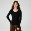 Suéter Básico Estético de Veludo Baicai em Cashmere Puro para Mulheres, Tricô com Gola U, Corte Ajustado, Camada Base Versátil