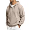 Moletom com capuz e manga longa em tricô waffle, tendência outono e inverno europeu e americano, cor sólida masculina, folgado, esportivo casual