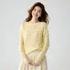 Nova coleção de primavera e outono: Suéter de tricô com gola redonda, estampa de árvore, com recortes em forma de concha, moderno e elegante, perfeito como peça base
