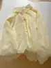 ¡Altamente Recomendado! Camisa de Manga Larga de Algodón Puro Color Amarillo Crema con Queso de Sal Marina para Mujer, Estilo Coreano, Corte Holgado, Top Único y Versátil