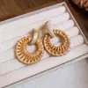 Aretes Geométricos de Ratán con Cuentas de Madera Aguja de Plata Pendientes Vintage Bohemios Accesorios para Orejas de Vacaciones en la Playa Sentido del Diseño Nicho