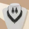 Joias de Venda Quente Transfronteiriça Luxuosas Elegantes Conjunto de Joias Colar Brincos Vazados com Strass para Jantar de Festa Feminino