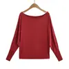 2642-26 Otoño Estilo Coreano Cuello Barco Mangas Murciélago Suelta Manga Larga Camiseta