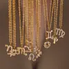 Hip Hop Europeo y Americano Nuevo Colgante de las Doce Constelaciones Aries León Colgante de Pedrería Collar Acero de Titanio Chapado en Oro Verdadero 18K