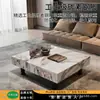 Conjunto de Mesa de Centro Quadrada de Pedra Brilhante Minimalista de Luxo Leve Estilo Italiano para Apartamentos Pequenos, Uso Doméstico, Mesa de Centro de Pedra para Sala de Estar