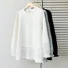 Camiseta y sudadera de talla grande para niñas de talla grande, nuevo estilo de otoño, top de manga larga con retazos de encaje hueco elegante 0755