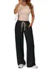 Conjunto de Dos Piezas: Top Casual de Manga Corta de Color Sólido + Pantalones de Pierna Ancha de Cintura Alta, Versátil, Caída Suave, Adelgazante, Atuendo de Trabajo