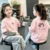 Camiseta de manga larga para niña, algodón puro, casual, corte holgado, estampado lindo, a la moda, para niños mayores, capa base, top falso de dos piezas