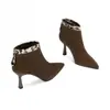 2026 Nuevas Botines de Tobillo de Tacón Alto Stiletto Puntiagudos con Parches de Estampado de Leopardo Francés para Mujer, Elegantes de Gamuza con Cremallera Trasera, Zapatos de Tacón Único Adelgazantes