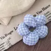 Nuevo tejido de primavera cuadros flor tridimensional anillo para el pelo cuerda para el pelo de niños cuerda para la cabeza bola