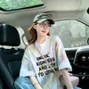 Camiseta de Algodón Puro Color Dopamina Tie-Dye Holgada para Mujer, Estilo Perezoso, Estampado de Letras con Estilo, Longitud Media, Versátil, Top Adelgazante