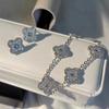 Pulsera explosiva de doble cara con diamantes completos de trébol de cinco hojas de la suerte, pulsera de diamantes completos de moda de lujo ligero, nicho, no se decolora, venta al por mayor