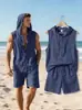Conjunto nuevo de verano para hombre transfronterizo: camiseta sin mangas de lino, camisa holgada extragrande y chaleco fino - un conjunto de dos piezas