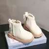 Botas de Princesa de Cuero para Niña, Nuevo Estilo Otoño, Botas Martin para Bebé con Lazo, Botas Individuales Dulces con Cremallera Lateral y Suela Suave