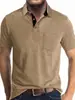 Top Casual Verão Estilo Novo Europeu e Americano Manga Curta Gola Polo Patchwork Multicor Cor Sólida para Homem