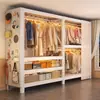 Arara de Roupas com Prateleira Aberta Guarda-Roupa Combinado Arara de Roupas de Chão Cobertura Contra Poeira Combinação de Painel Perfurado