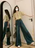 Jeans anchos para mujer color azul oscuro, nuevo de primavera, diseño retro, sentido de nicho, cintura alta, holgados, rectos, tipo mopa